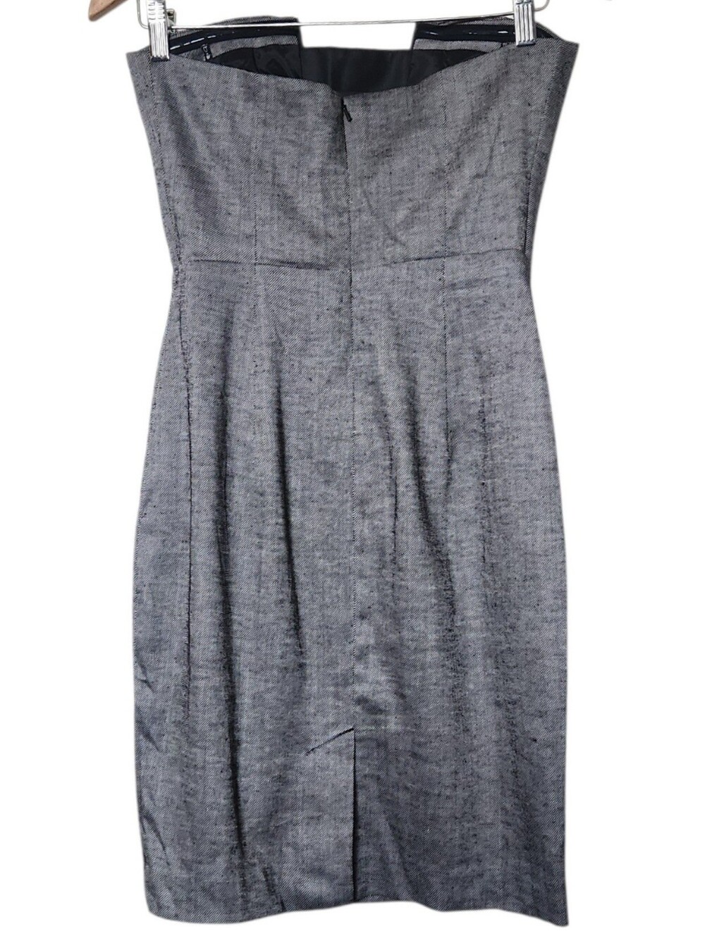 Vintage bebe Strapless Gray Tweed Herringbone Sheath Dress Size 4 - Picture 2 of 6